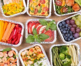 Healthy meals and salads in boxes